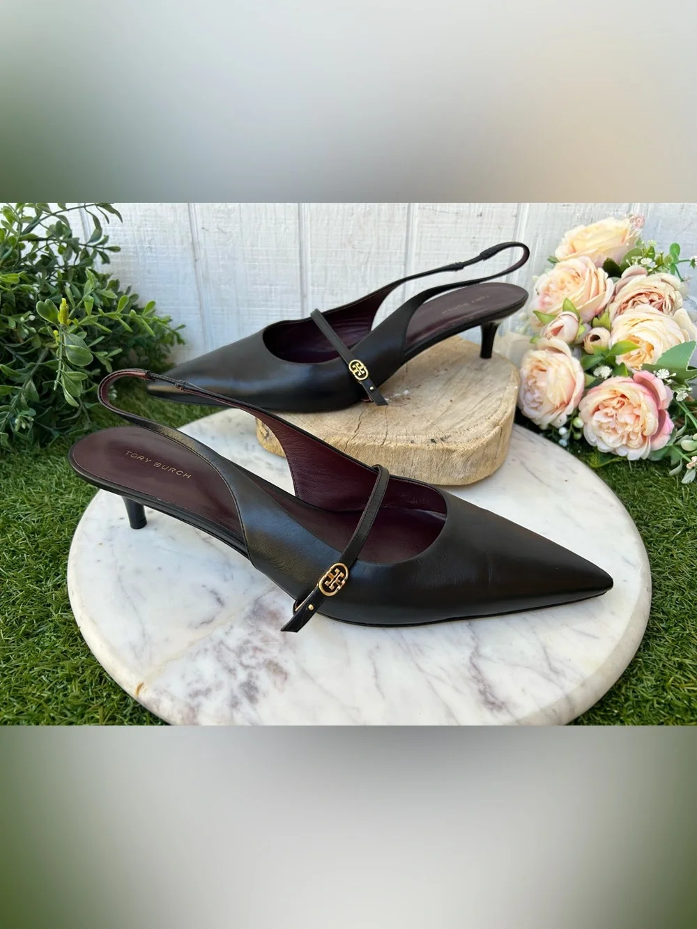 TORY BURCH DOUBLE T BUCKLE MARY JANE SLINGBACK $325 size 10  Perfect Black